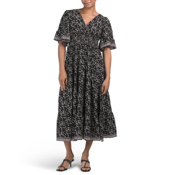 MAX STUDIO Black Bell Sleeve Surplice Front Tiered Maxi Dress - Picture 1 of 2